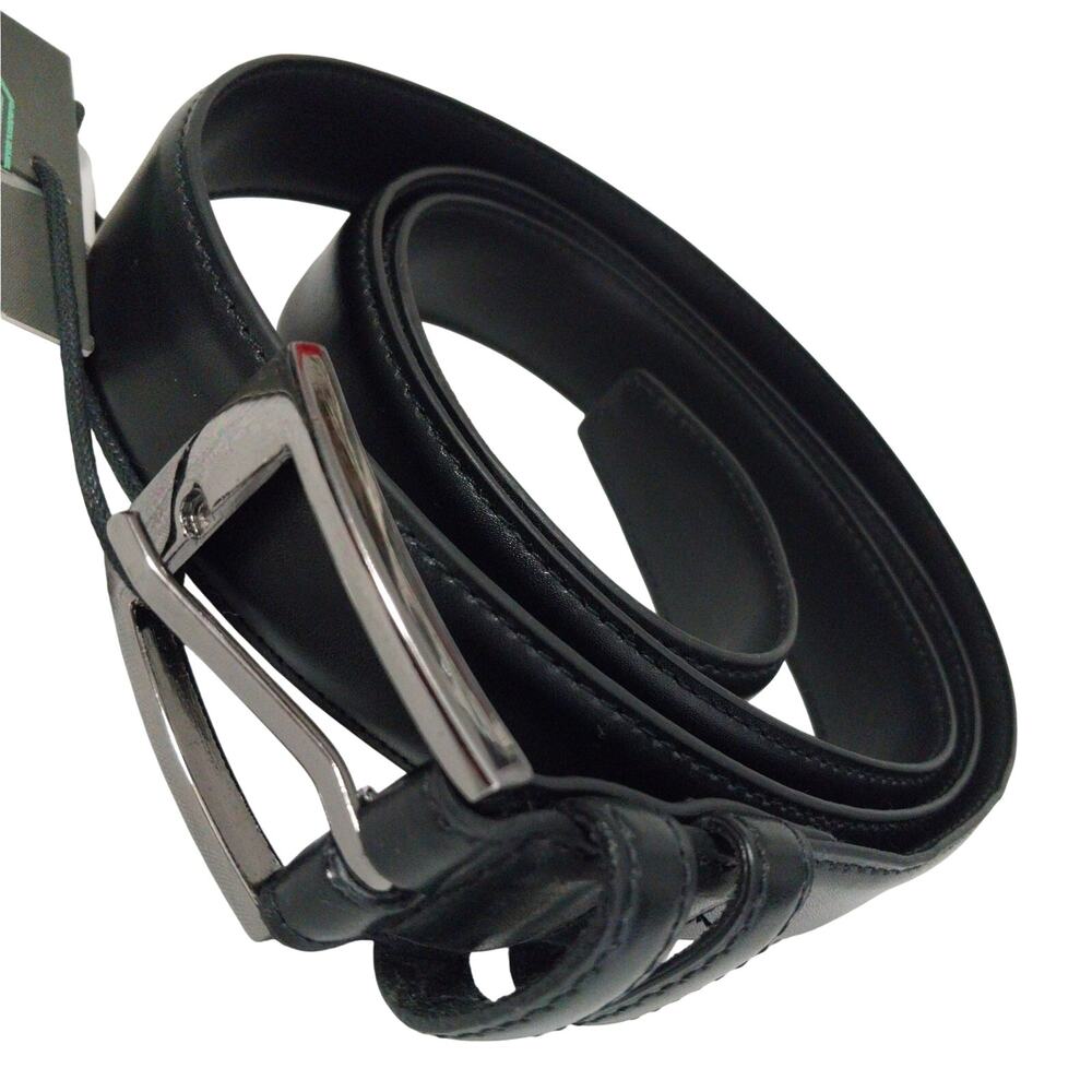 NWT! GO PLACES! BLACK GENUINE LEATHER, MIDNITE SILVER/BLACK BUCKLE BELT! SIZE 52